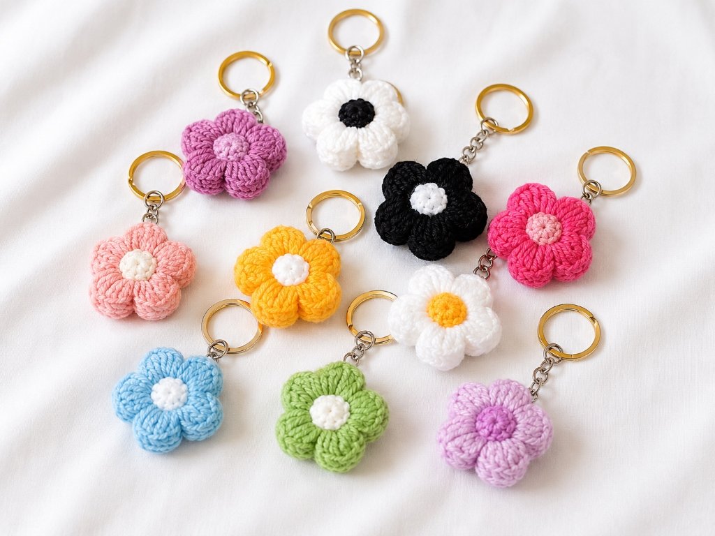 Crochet Pastel Flower Keychain